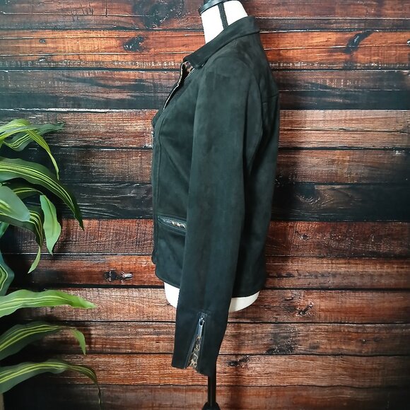 NWT Kut From The Kloth Moto Jacket S Jayden Faux Suede Black Leopard Lined - Picture 9 of 16